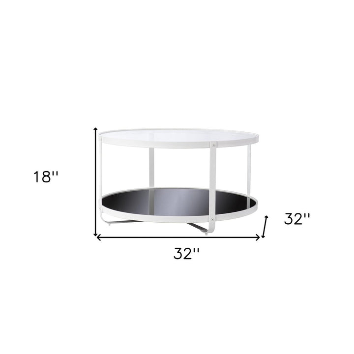 32" White Glass And Metal Two Tier Round Coffee Table Image 8