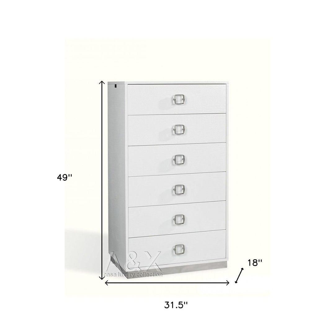 32" White Manufactured Wood + Solid Wood Stainless Steel Six Drawer Chest Image 2