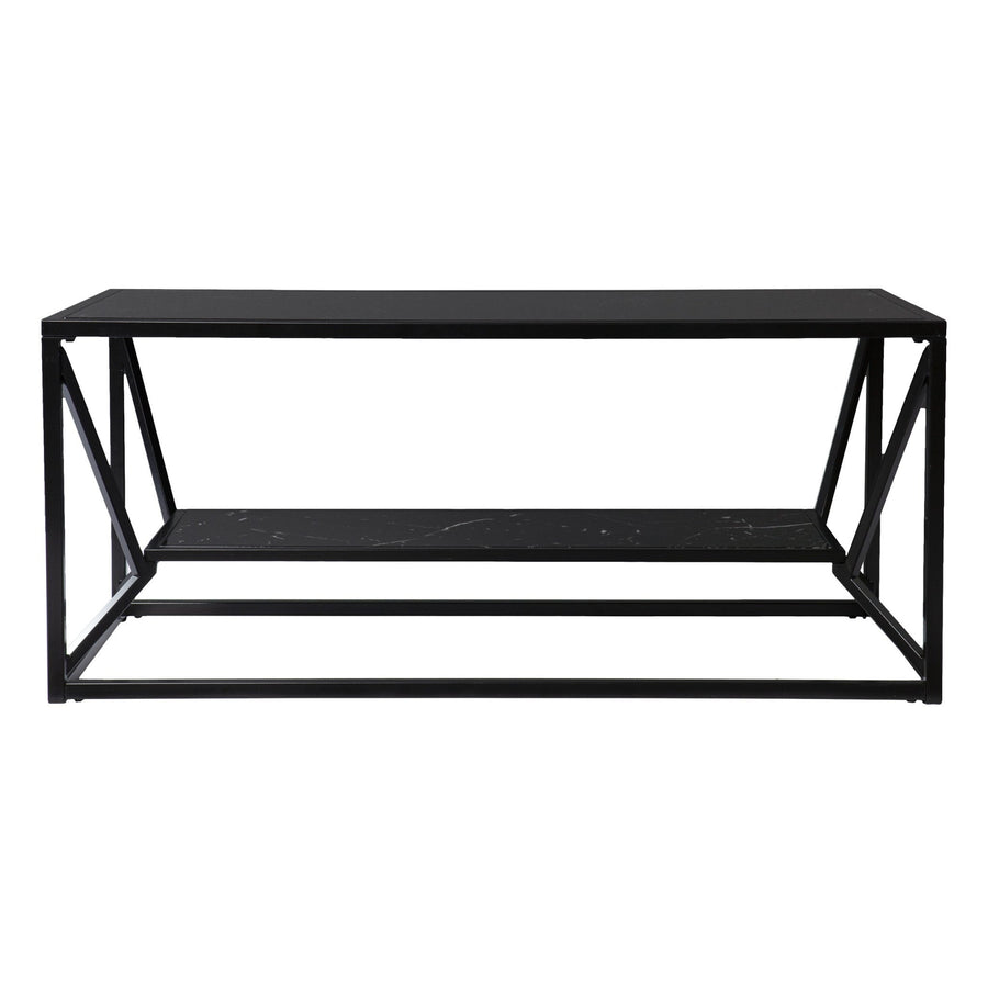 42" Black Glass And Metal Rectangular Coffee Table Image 1