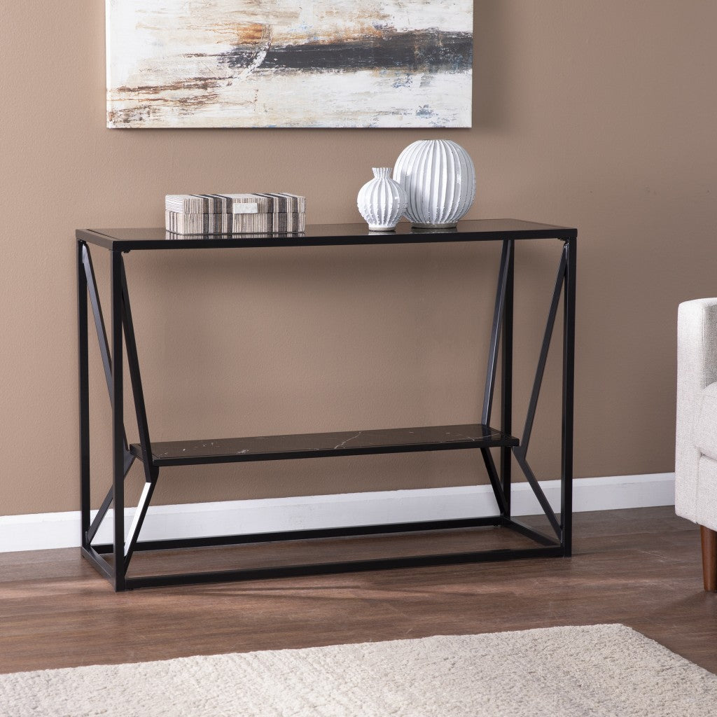 42" Black Glass Frame Console Table With Storage Image 1