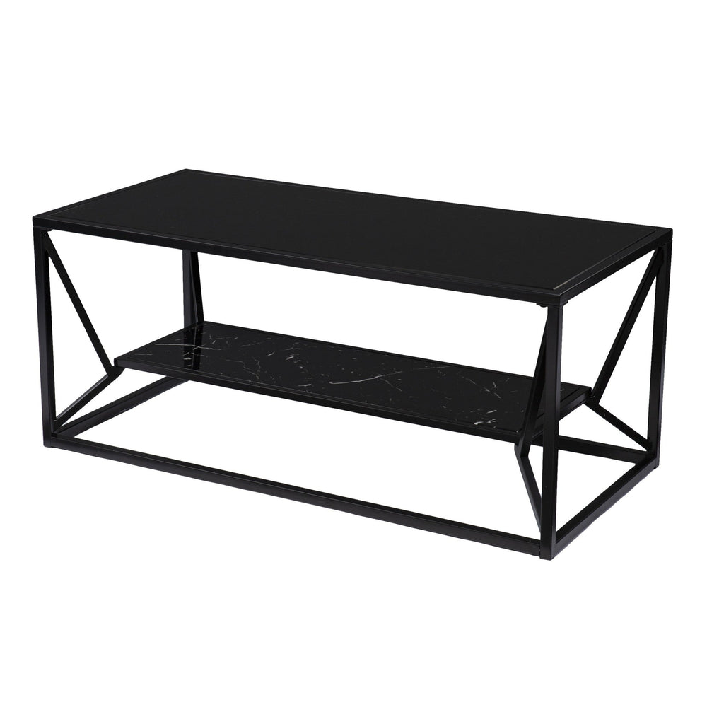 42" Black Glass And Metal Rectangular Coffee Table Image 2