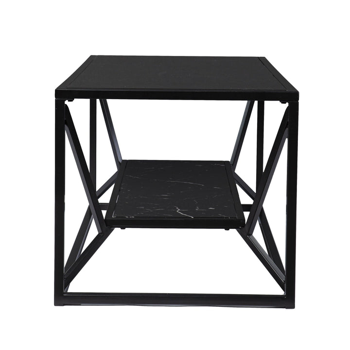 42" Black Glass And Metal Rectangular Coffee Table Image 3