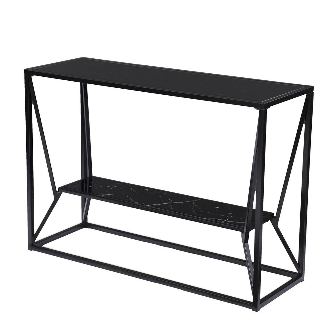 42" Black Glass Frame Console Table With Storage Image 3