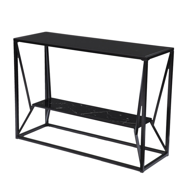 42" Black Glass Frame Console Table With Storage Image 3