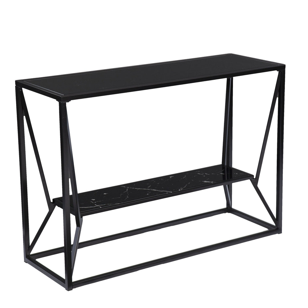 42" Black Glass Frame Console Table With Storage Image 4