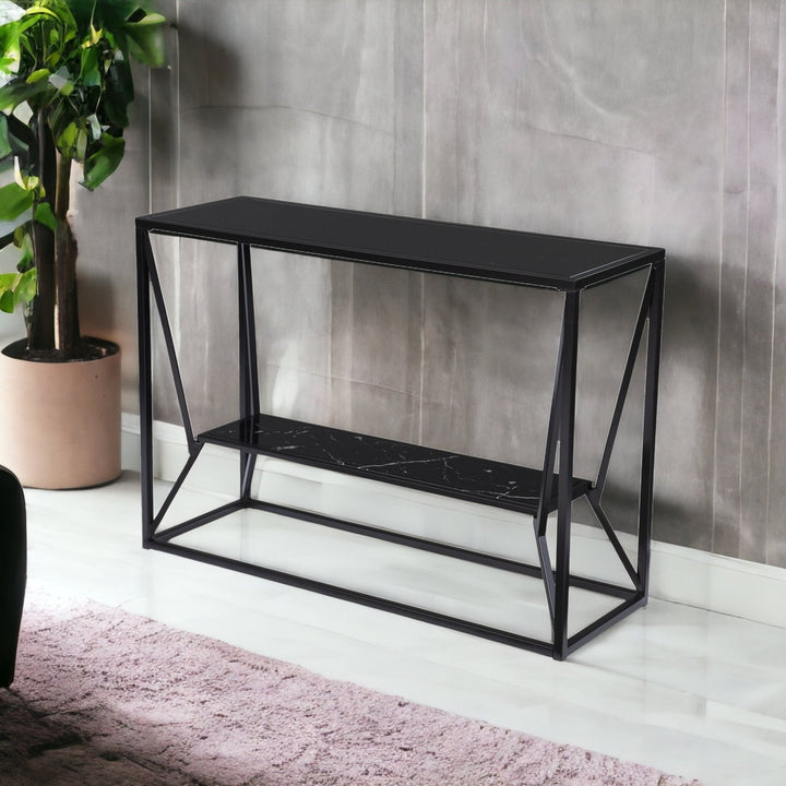 42" Black Glass Frame Console Table With Storage Image 7