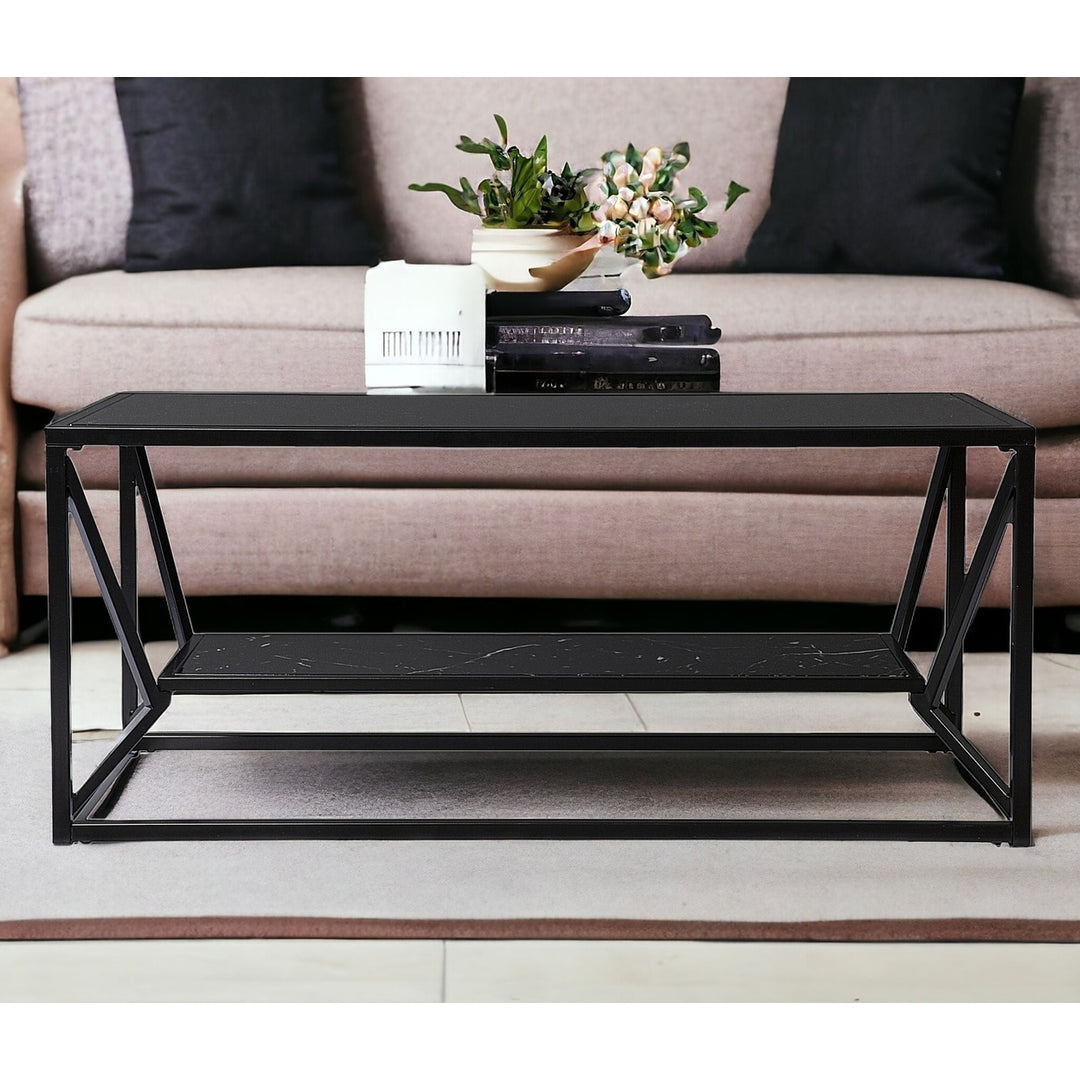 42" Black Glass And Metal Rectangular Coffee Table Image 7