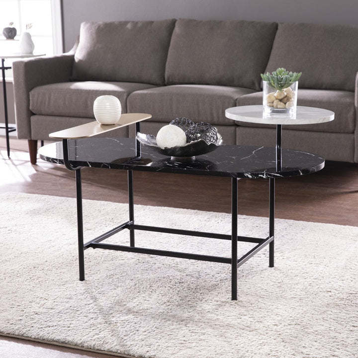 42" Black Manufactured Wood And Metal Free Form Coffee Table Image 9