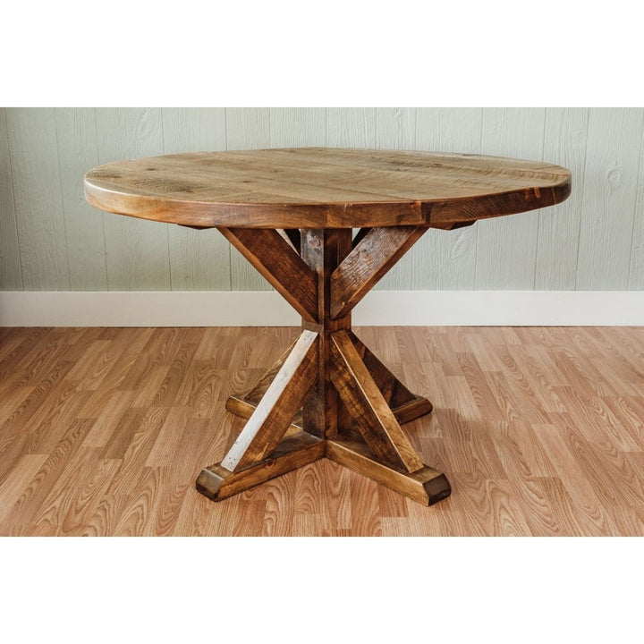 42" Brown Rounded Solid Wood Trestle Base Dining Image 2