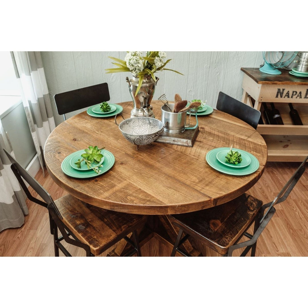 42" Brown Rounded Solid Wood Trestle Base Dining Image 3