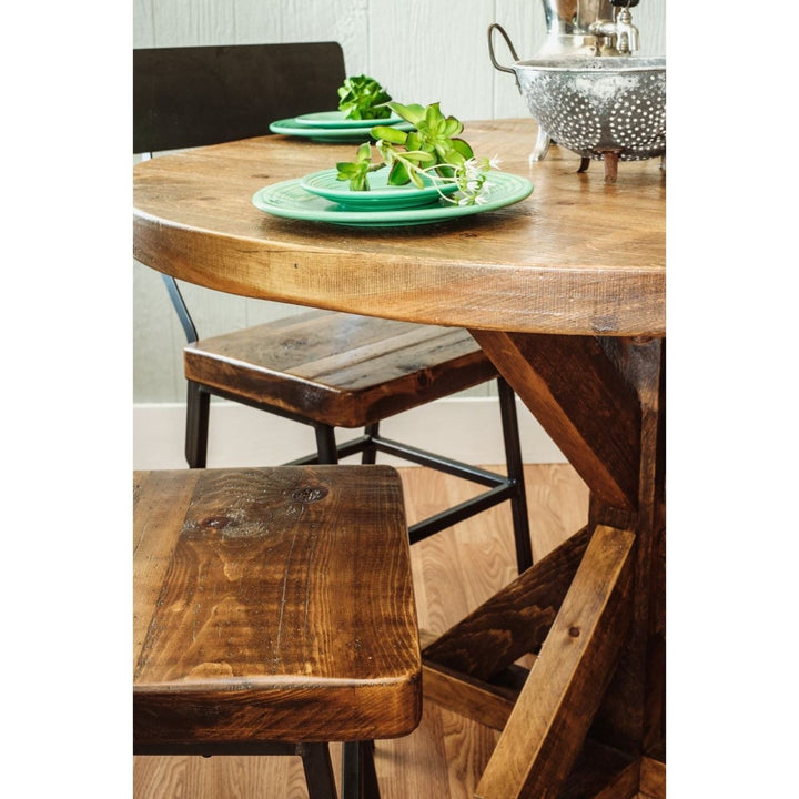 42" Brown Rounded Solid Wood Trestle Base Dining Image 4