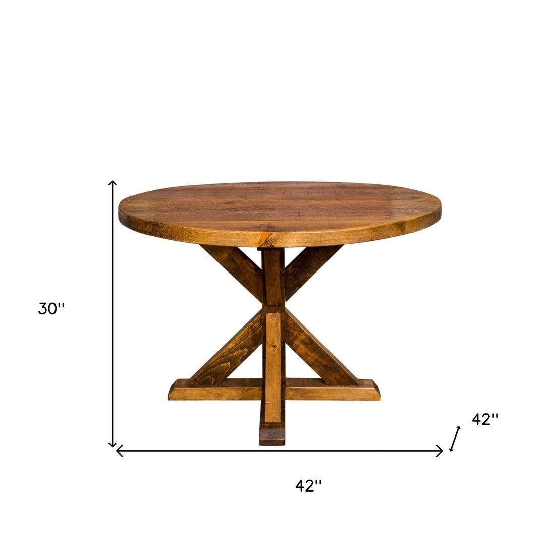 42" Brown Rounded Solid Wood Trestle Base Dining Image 6