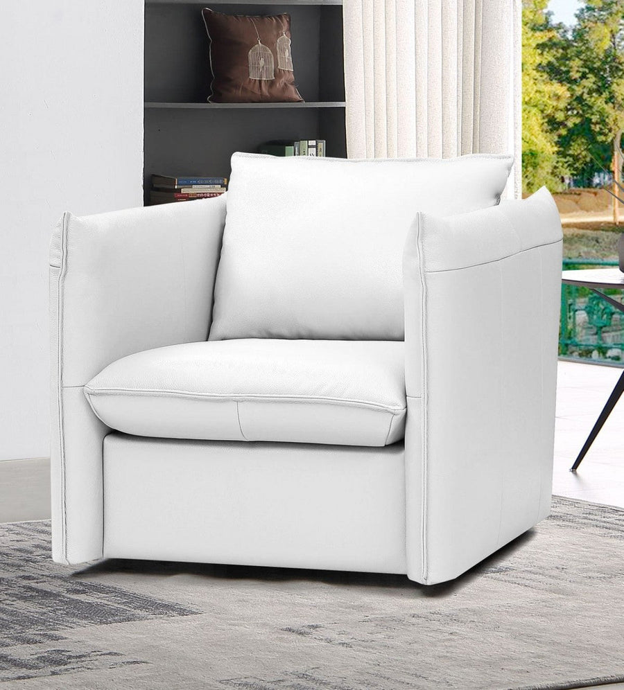 36" White Genuine Leather And Silver Swivel Accent Chair Image 1