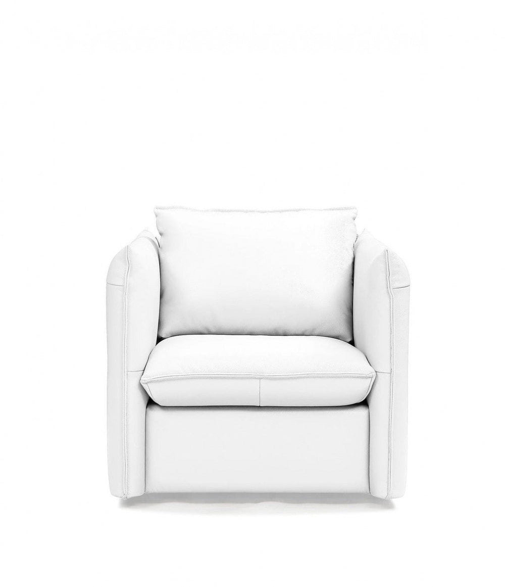 36" White Genuine Leather And Silver Swivel Accent Chair Image 2