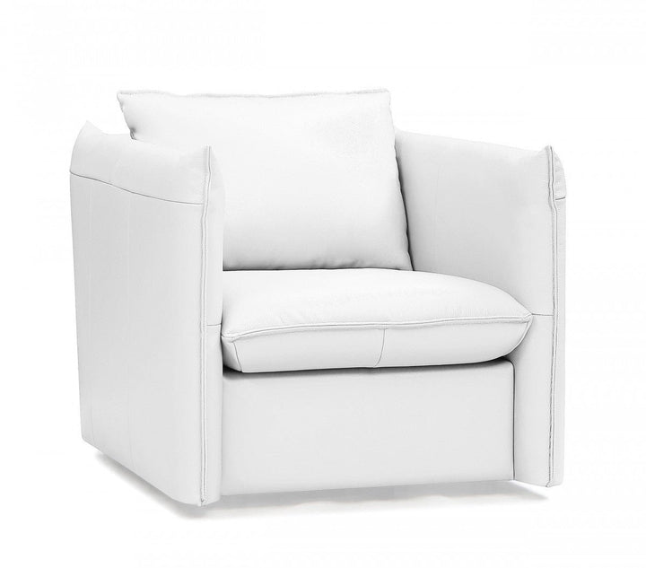 36" White Genuine Leather And Silver Swivel Accent Chair Image 3