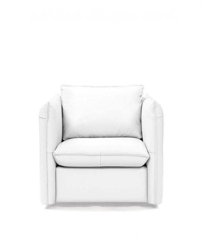 36" White Genuine Leather And Silver Swivel Accent Chair Image 4