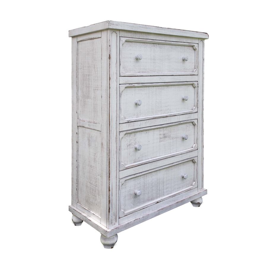 37" Antiqued White Solid Wood Four Drawer Chest Image 1