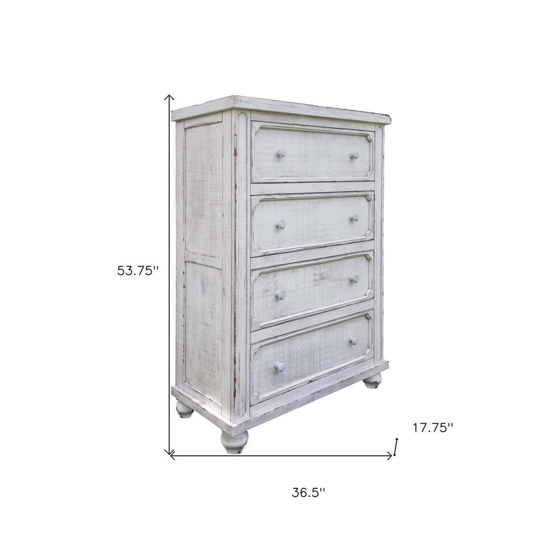 37" Antiqued White Solid Wood Four Drawer Chest Image 5