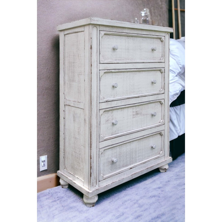 37" Antiqued White Solid Wood Four Drawer Chest Image 6