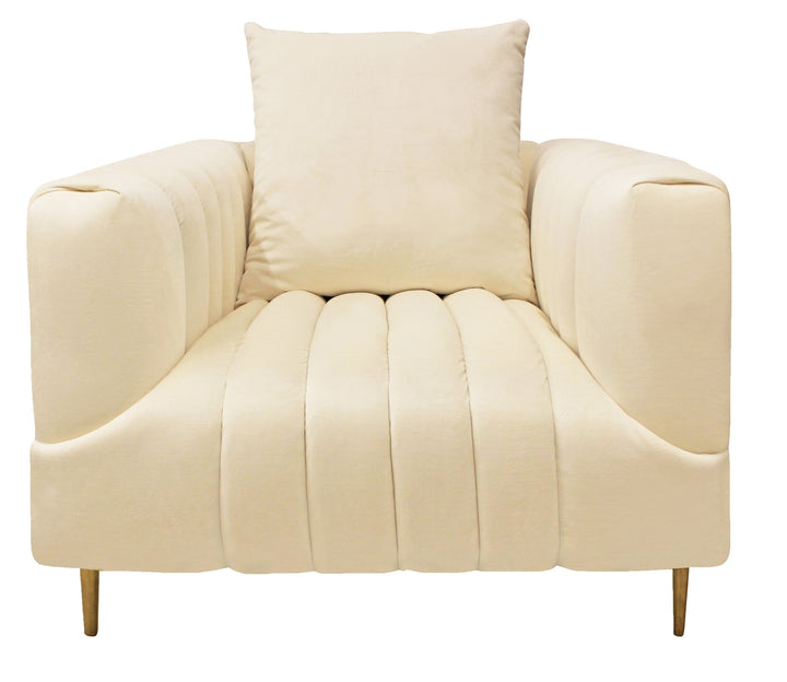 37" Ivory Velvet And Gold Solid Color Lounge Chair Image 1