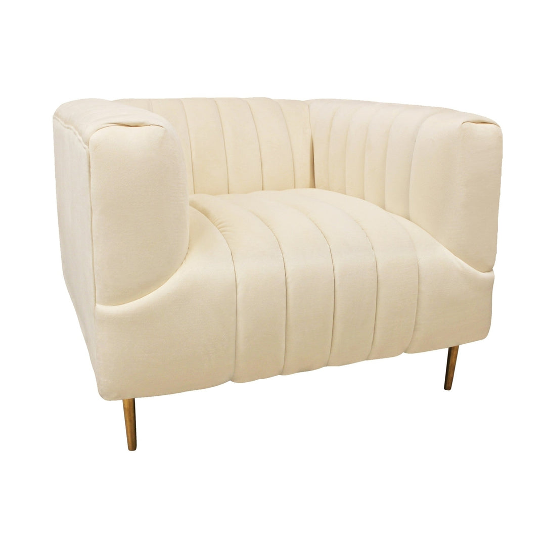 37" Ivory Velvet And Gold Solid Color Lounge Chair Image 3