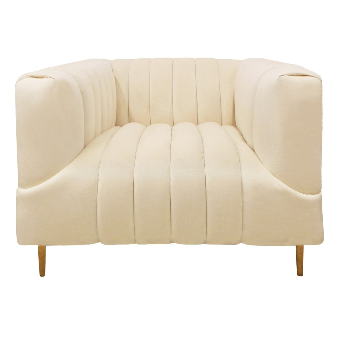 37" Ivory Velvet And Gold Solid Color Lounge Chair Image 4