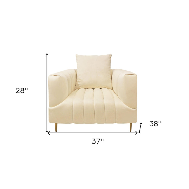 37" Ivory Velvet And Gold Solid Color Lounge Chair Image 9