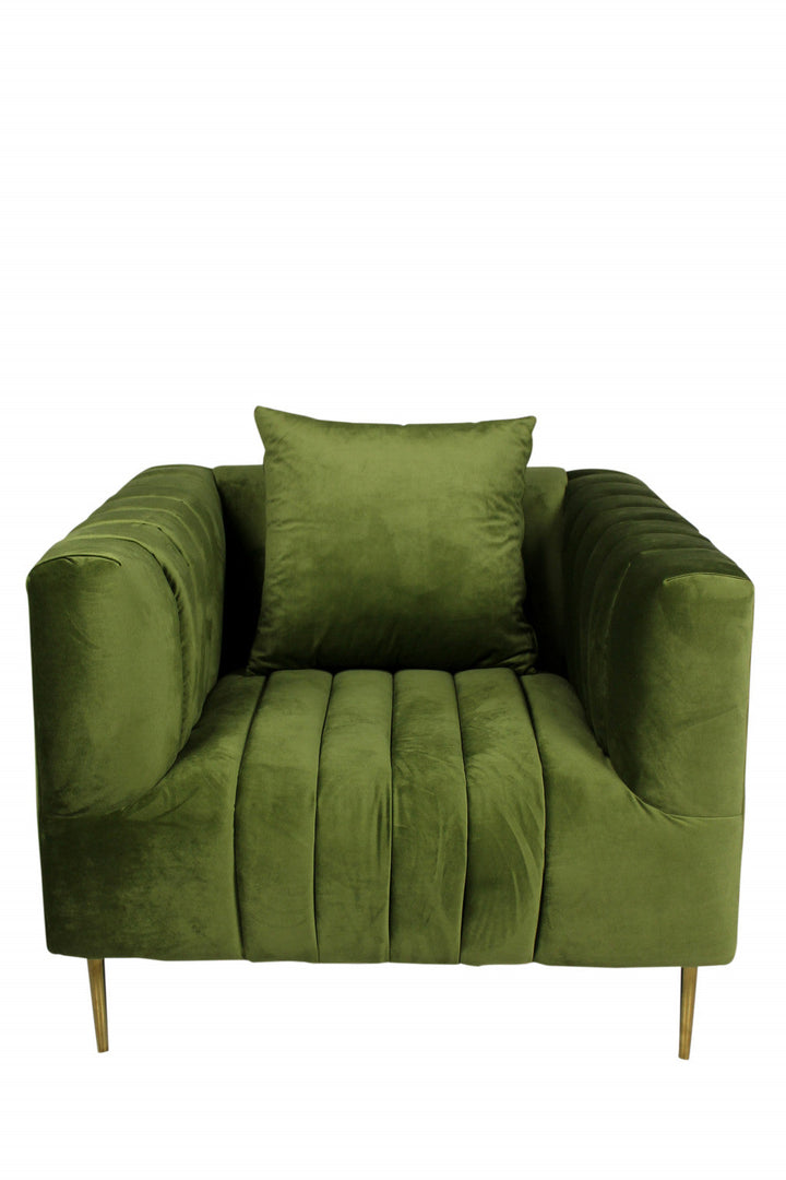 37" Olive Velvet And Gold Solid Color Lounge Chair Image 1