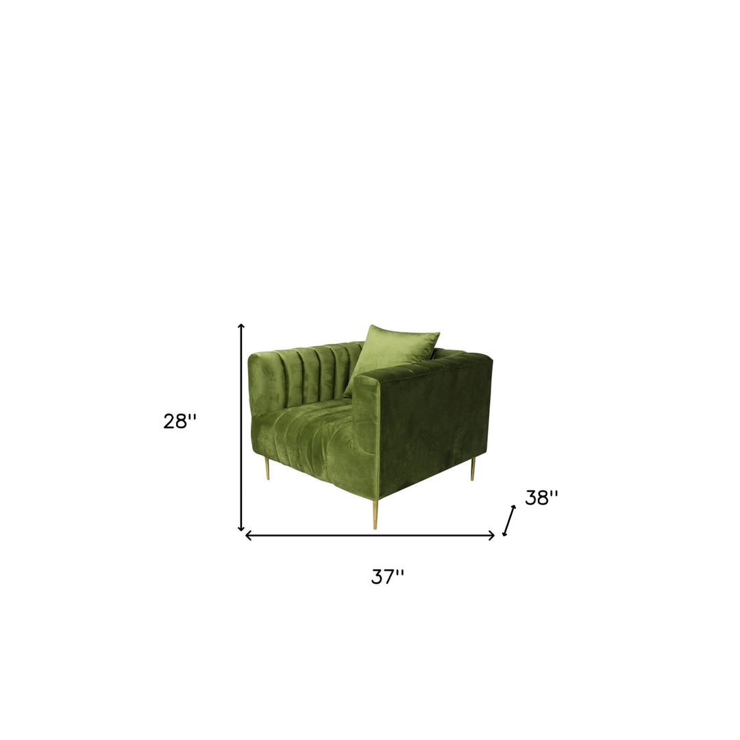 37" Olive Velvet And Gold Solid Color Lounge Chair Image 4