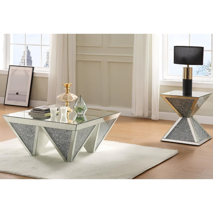 37" Silver Glass Square Mirrored Coffee Table Image 6