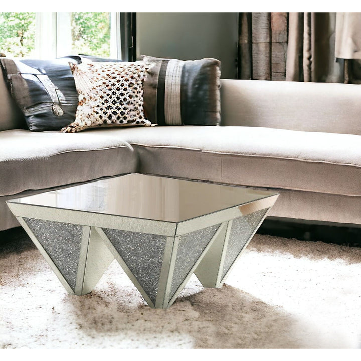 37" Silver Glass Square Mirrored Coffee Table Image 7