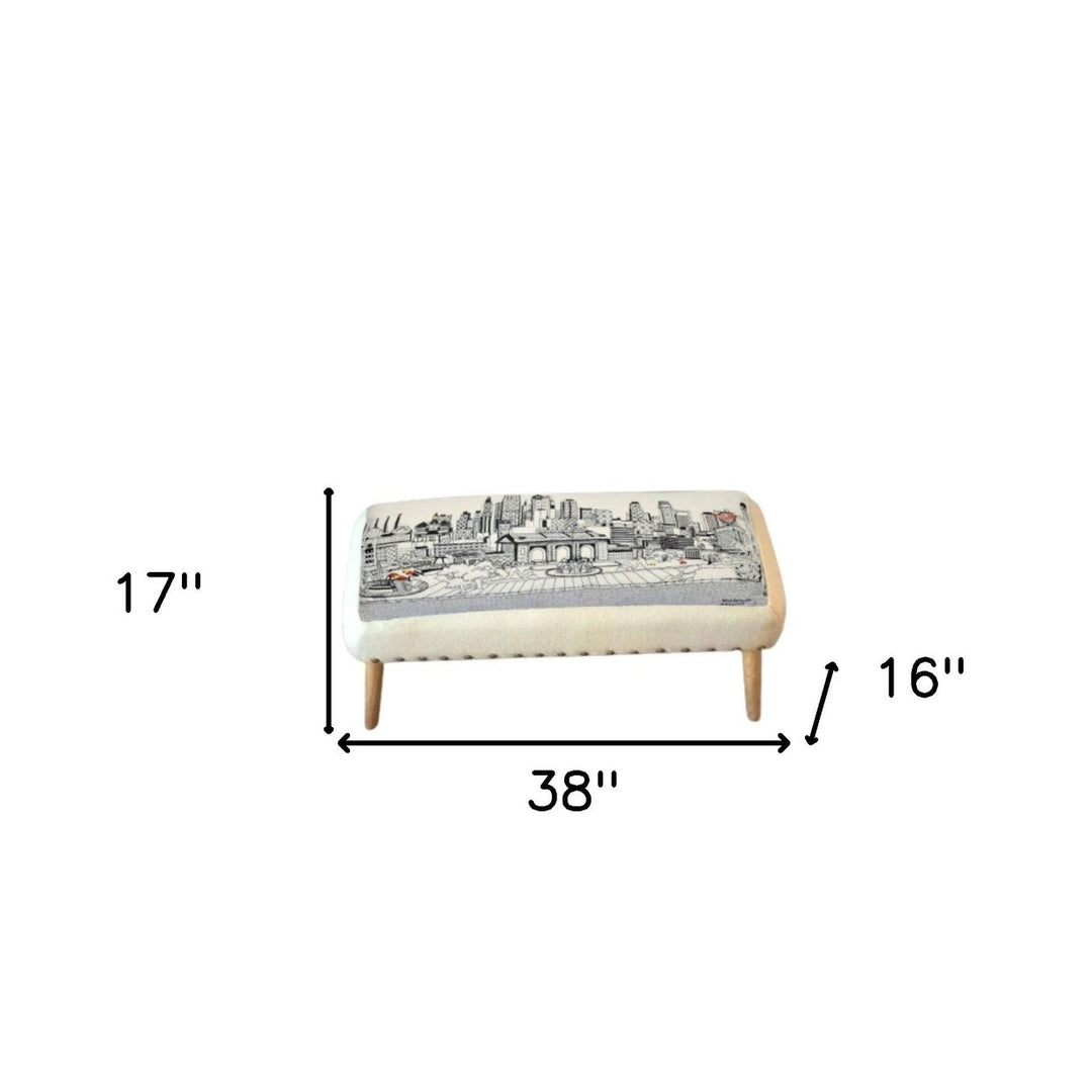 38" Cream Wool And Brown Ottoman Image 2