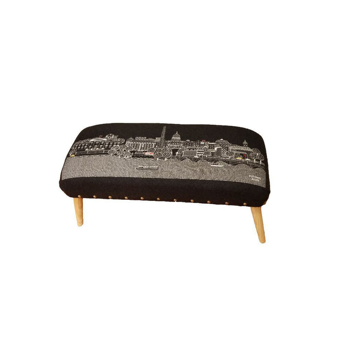 38" Gray Wool And Brown Ottoman Image 1