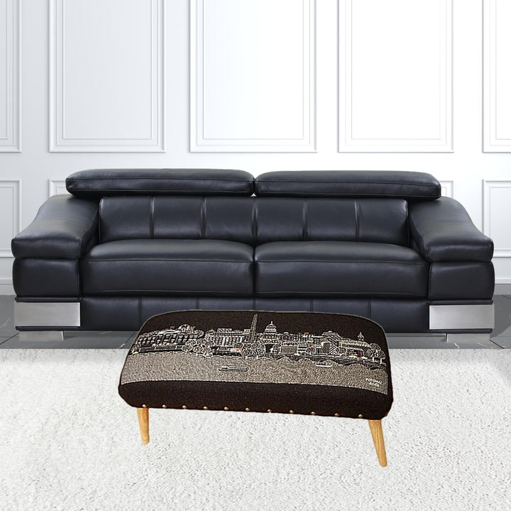 38" Gray Wool And Brown Ottoman Image 5