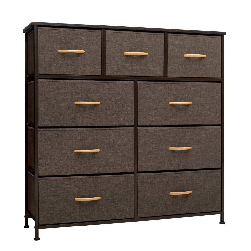 39" Brown Steel and Fabric Nine Drawer Triple Dresser Image 2