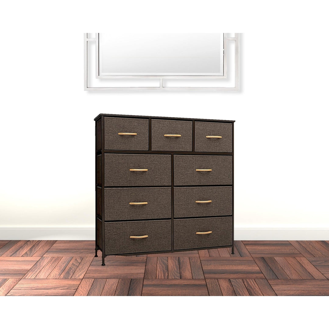 39" Brown Steel and Fabric Nine Drawer Triple Dresser Image 4