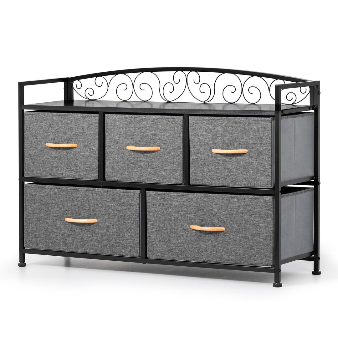 39" Gray and Black Steel and Fabric Five Drawer Combo Dresser Image 1