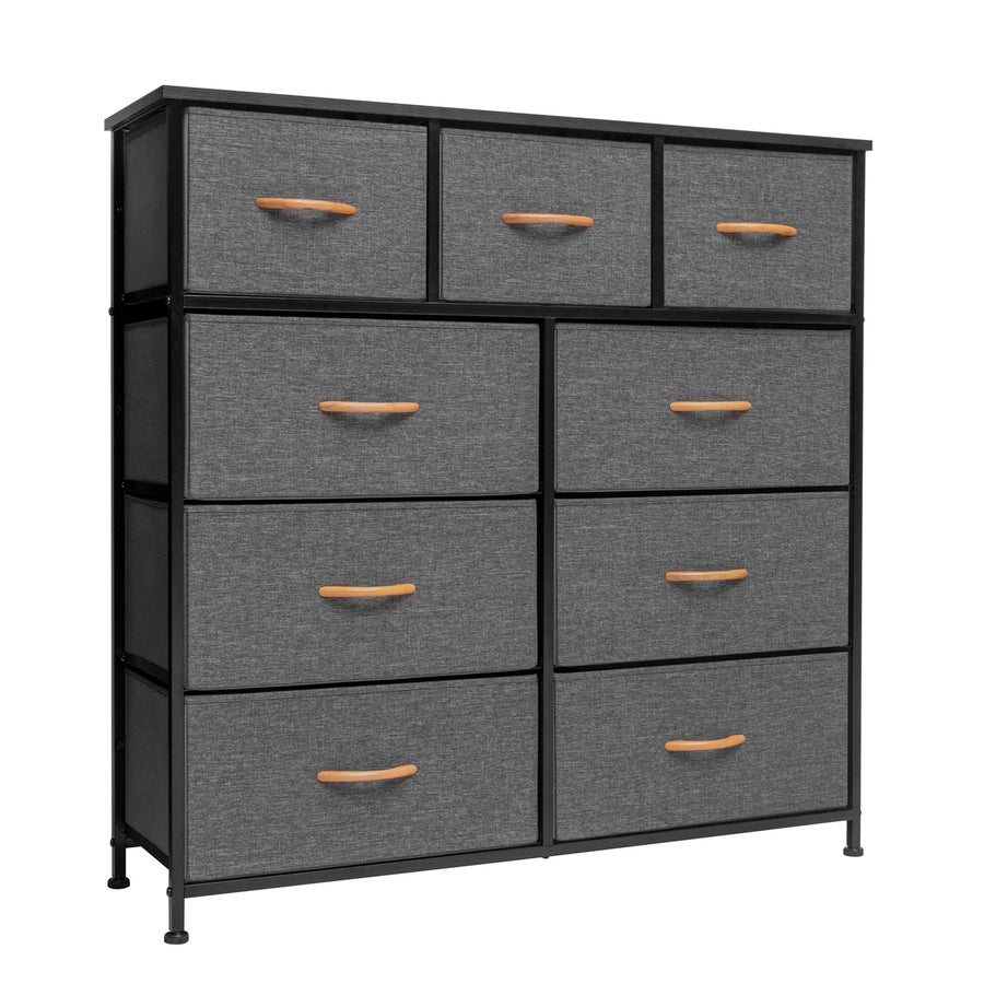 39" Gray and White Steel and Fabric Nine Drawer Triple Dresser Image 1