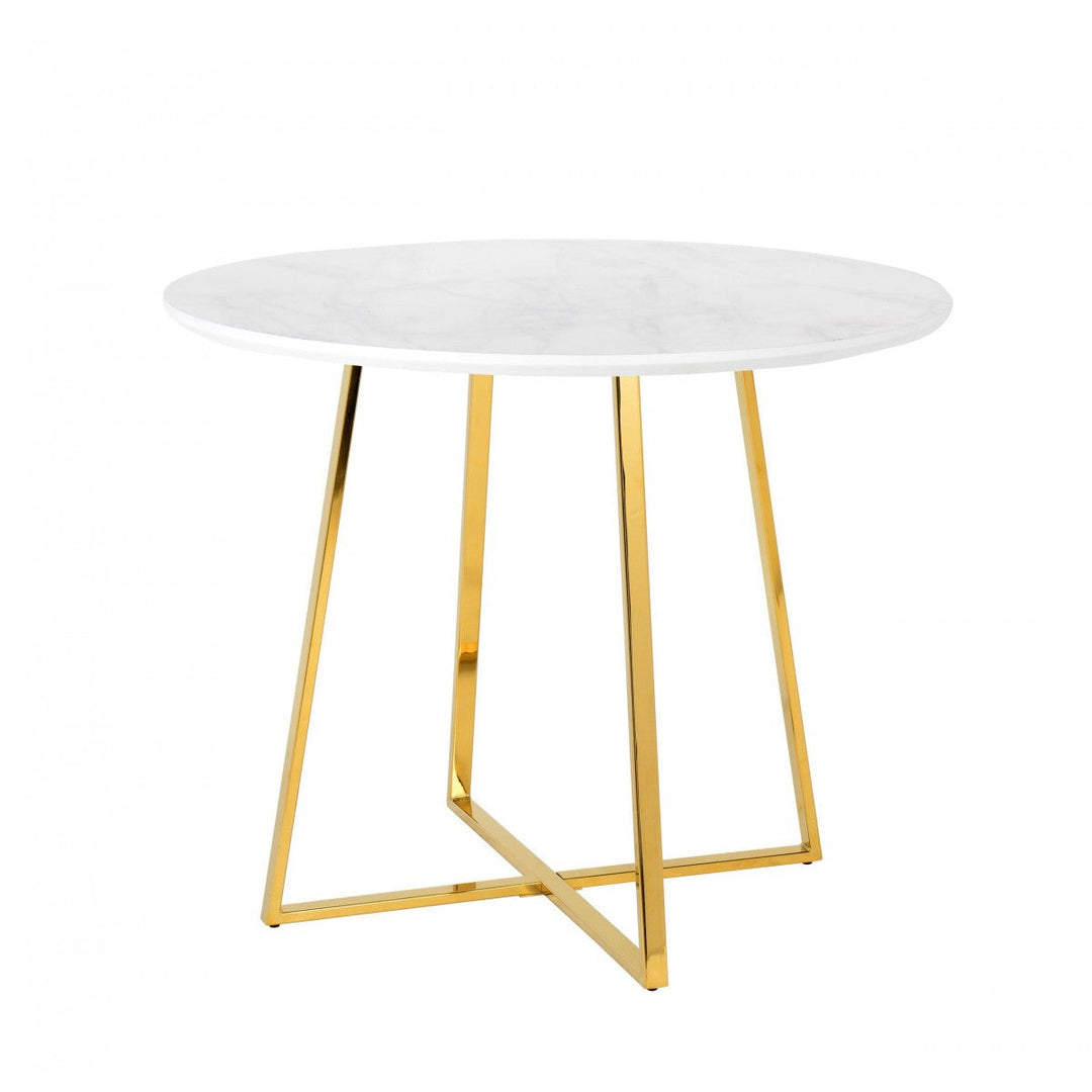 39" White Faux Marble and Gold Round Dining Image 1