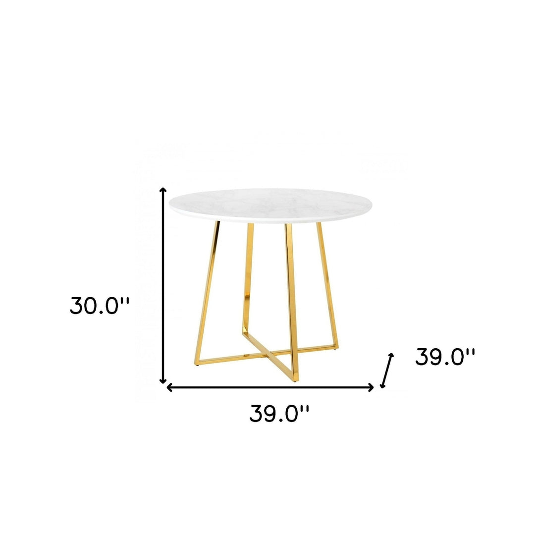 39" White Faux Marble and Gold Round Dining Image 3