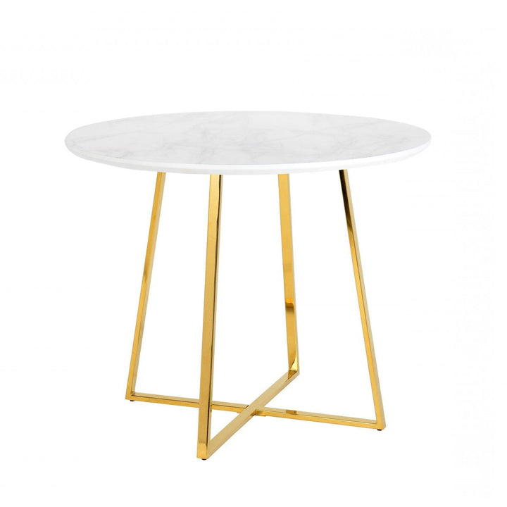 39" White Faux Marble and Gold Round Dining Image 4