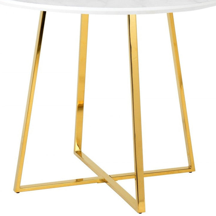 39" White Faux Marble and Gold Round Dining Image 5