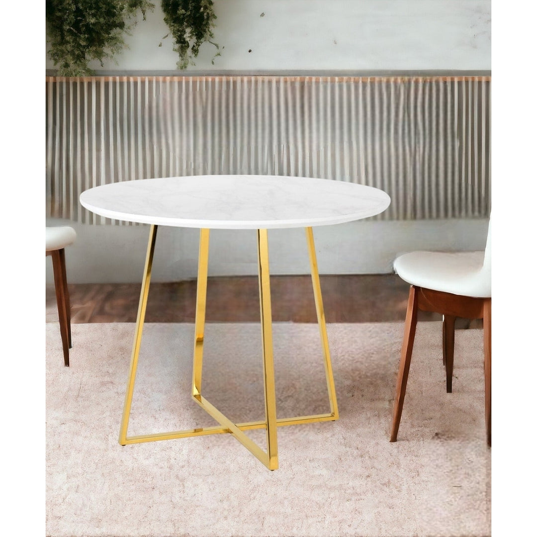 39" White Faux Marble and Gold Round Dining Image 7