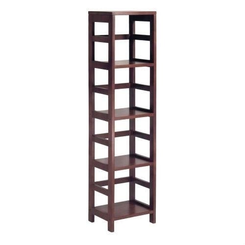 4-Shelf Narrow Shelving Unit Bookcase Tower in Espresso Image 1