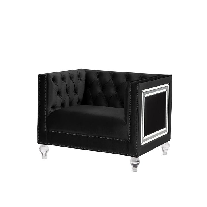 40" Black Velvet Tufted Arm Chair Image 1