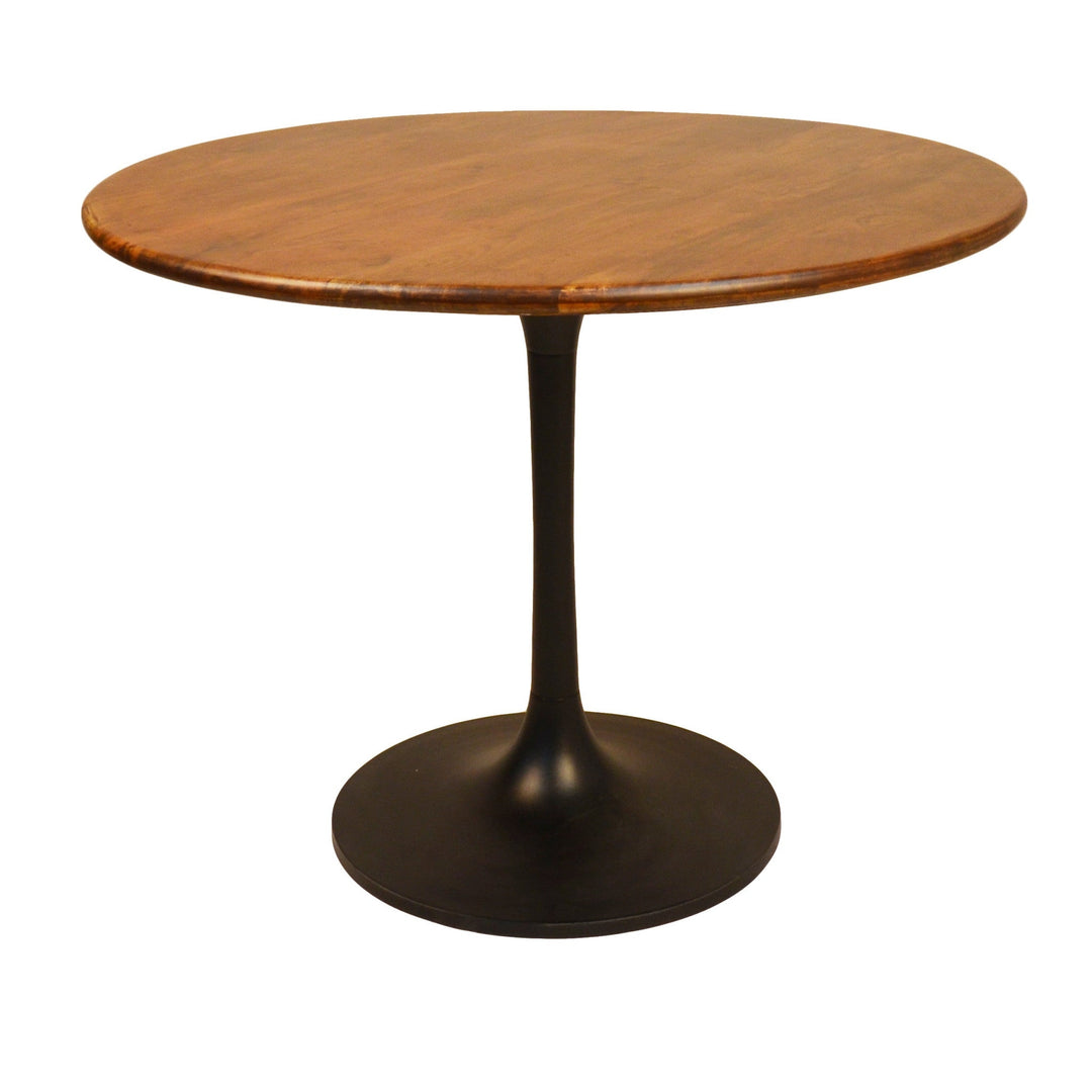 40" Brown and Black Rounded Solid Wood and Iron Pedestal Base Dining Image 1