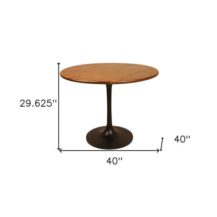 40" Brown and Black Rounded Solid Wood and Iron Pedestal Base Dining Image 4