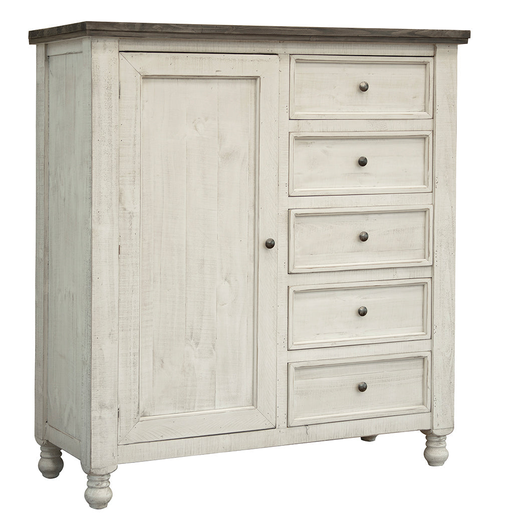 55" Gray and Ivory Solid Wood Five Drawer Gentlemans Chest Image 3