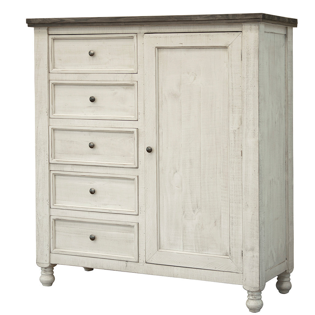 55" Gray and Ivory Solid Wood Five Drawer Gentlemans Chest Image 4