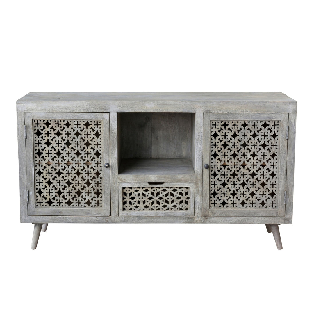 55" Gray Solid Wood Distressed Console Table With Storage With Storage Image 1